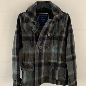 American Eagle Wool Plaid Pea Coat